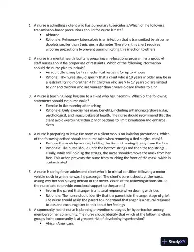 RN Concept Based Assessment Level 1 Online Practice A with Answers (100 Solved Questions) - Page 1 preview image