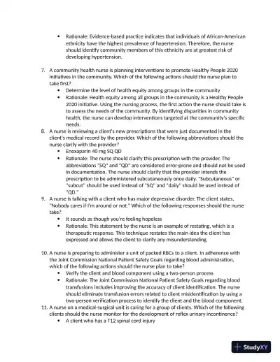 RN Concept Based Assessment Level 1 Online Practice A with Answers (100 Solved Questions) - Page 3 preview image