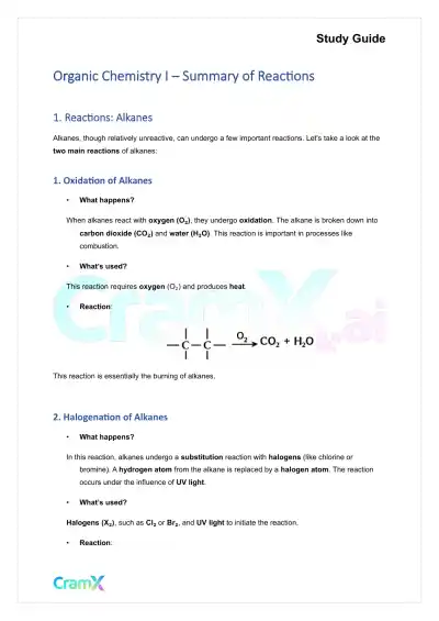 Organic Chemistry I - Summary of Reactions - Page 1 preview image