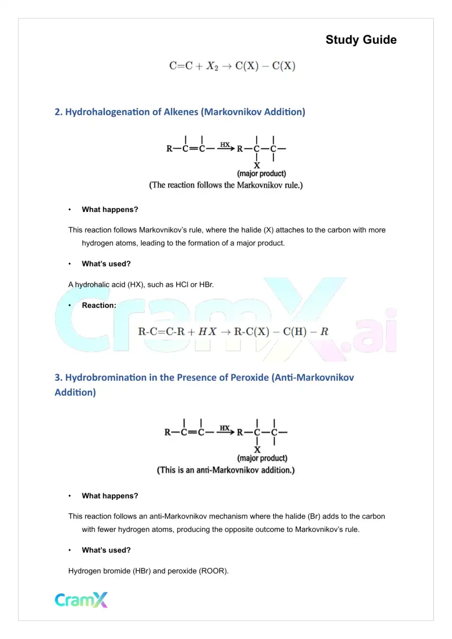 Organic Chemistry I - Summary of Reactions, page 3