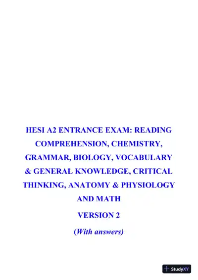 HESI Comprehensive Entrance Exam With Answers (292 Solved Questions) - Page 1 preview image