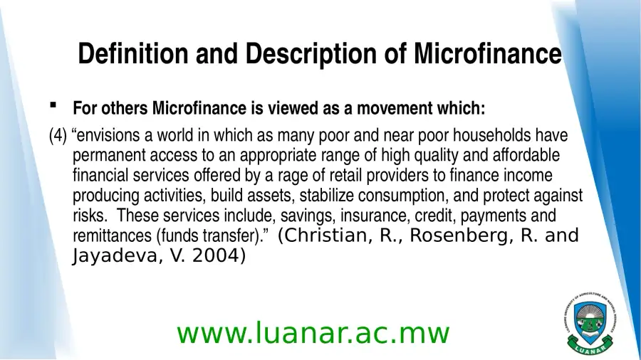Introduction Microfinance - the concept of microfi, page 5