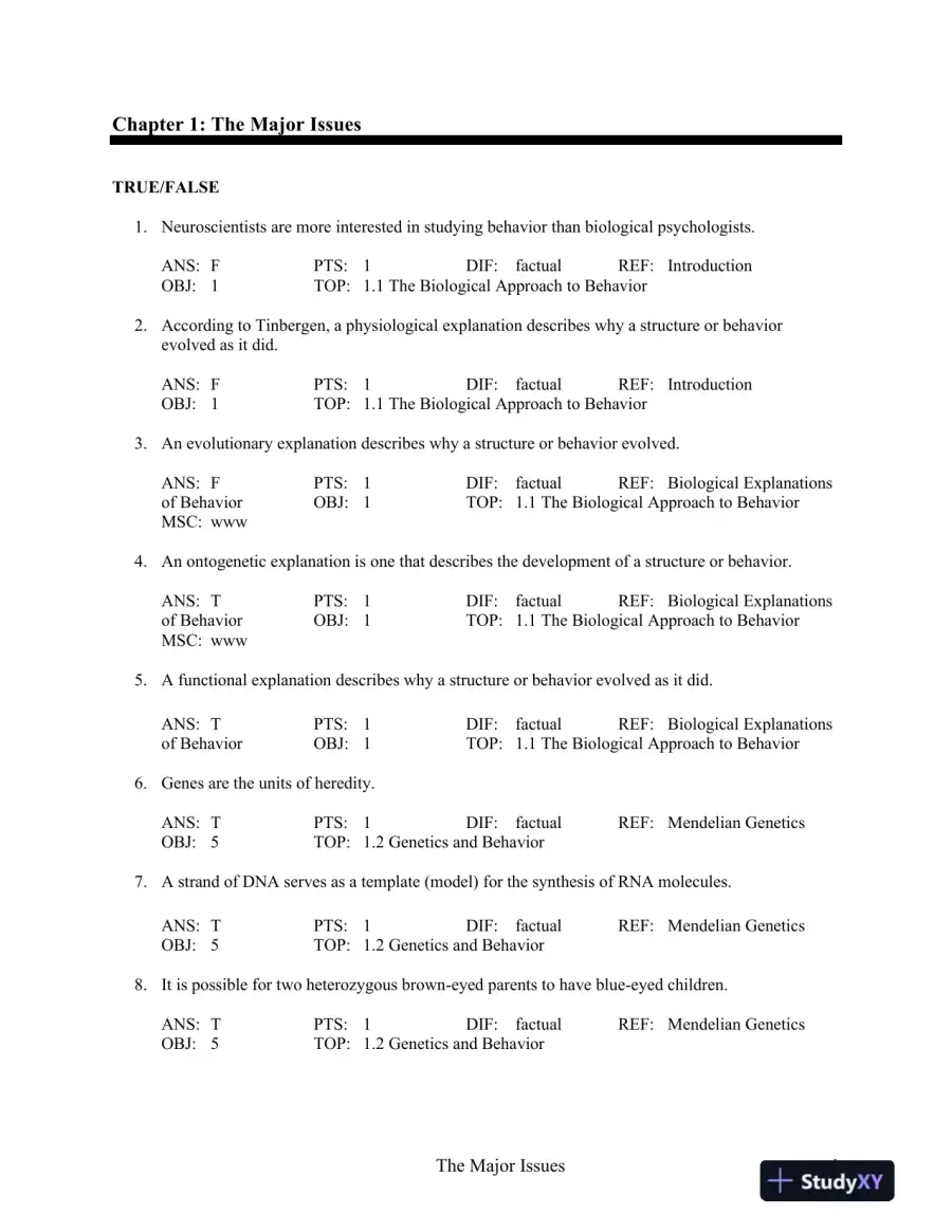 Test Bank For Biological Psychology, 11th Edition, page 13