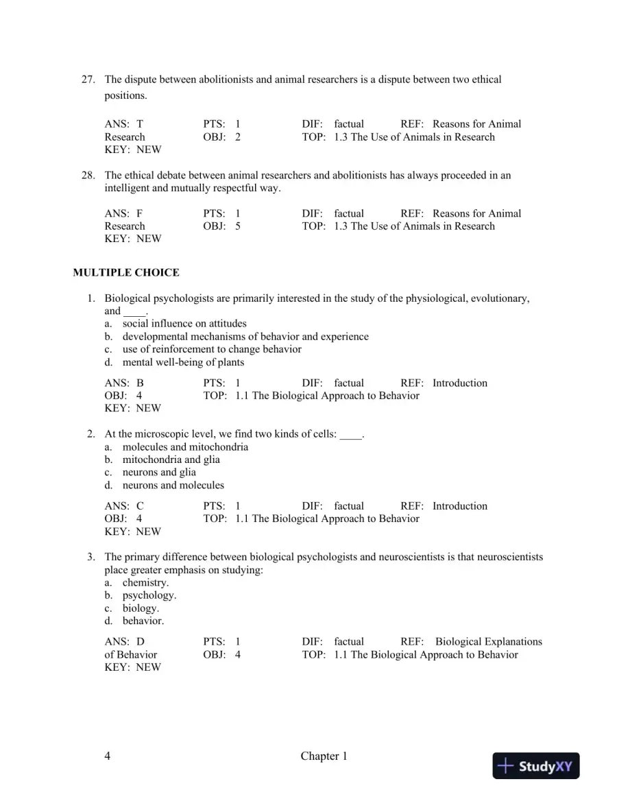 Test Bank For Biological Psychology, 11th Edition, page 16