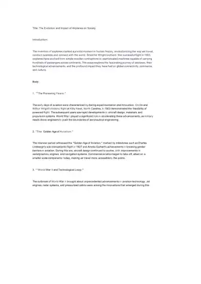The Evolution of Airplanes Impact on Society & Glo - Page 1 preview image