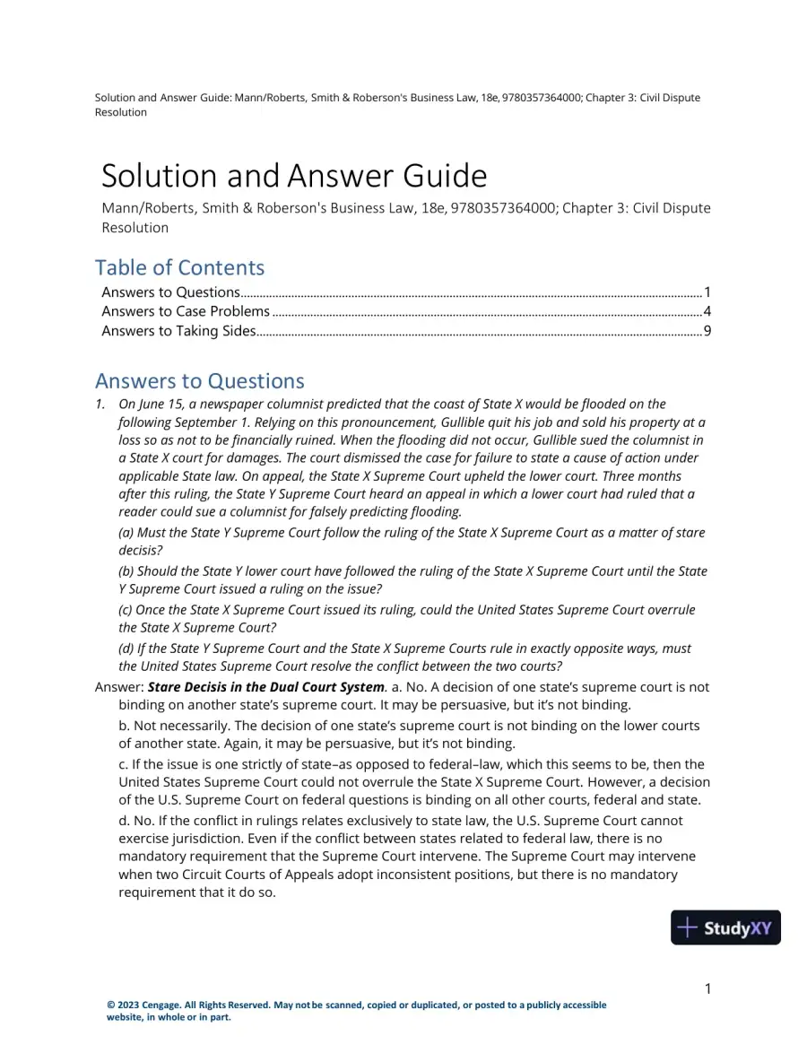 Solution Manual for Smith and Roberson's Business Law, 18th Edition, page 8