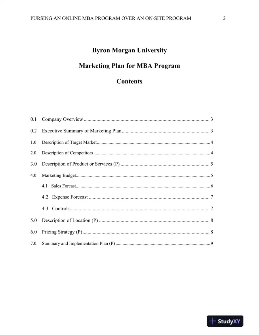 BUS620: Managerial Marketing : Pursing an online MBA program over an on-site program Byron Morgan University, page 3
