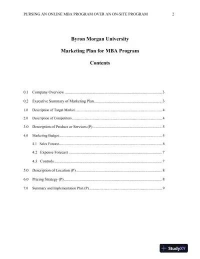 BUS620: Managerial Marketing : Pursing an online MBA program over an on-site program Byron Morgan University - Page 3 preview image
