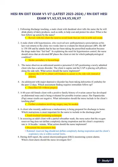 2023-2024 HESI RN Healthcare Exit Exam V1-V7 With Answers (893 Solved Questions) - Page 1 preview image