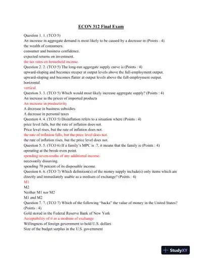 ECON 312 Final Exam - Page 1 preview image