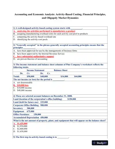 Accounting and Economic Analysis: Activity-Based Costing, Financial Principles, and Oligopoly Market Dynamics - Page 1 preview image