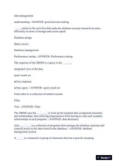 2023-2024 WGU C175/D426 Data Management Foundations OA Exam with Answers (531 Solved Questions) - Page 20 preview image