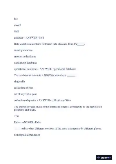 2023-2024 WGU C175/D426 Data Management Foundations OA Exam with Answers (531 Solved Questions) - Page 21 preview image