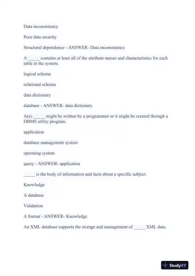 2023-2024 WGU C175/D426 Data Management Foundations OA Exam with Answers (531 Solved Questions) - Page 22 preview image