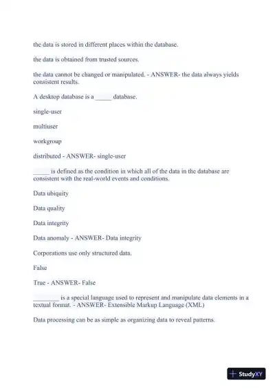 2023-2024 WGU C175/D426 Data Management Foundations OA Exam with Answers (531 Solved Questions) - Page 24 preview image