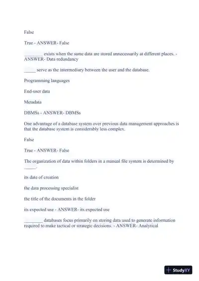 2023-2024 WGU C175/D426 Data Management Foundations OA Exam with Answers (531 Solved Questions) - Page 26 preview image