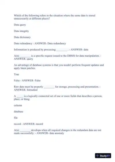 2023-2024 WGU C175/D426 Data Management Foundations OA Exam with Answers (531 Solved Questions) - Page 27 preview image