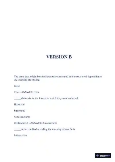 2023-2024 WGU C175/D426 Data Management Foundations OA Exam with Answers (531 Solved Questions) - Page 29 preview image