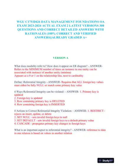 2023-2024 WGU C175/D426 Data Management Foundations OA Exam with Answers (531 Solved Questions) - Page 3 preview image