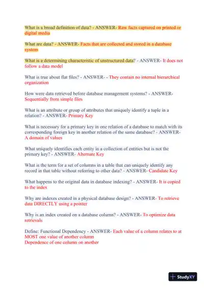 2023-2024 WGU C175/D426 Data Management Foundations OA Exam with Answers (531 Solved Questions) - Page 4 preview image