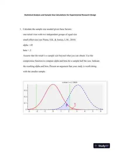 Statistical Analysis and Sample Size Calculations for Experimental Research Design - Page 1 preview image