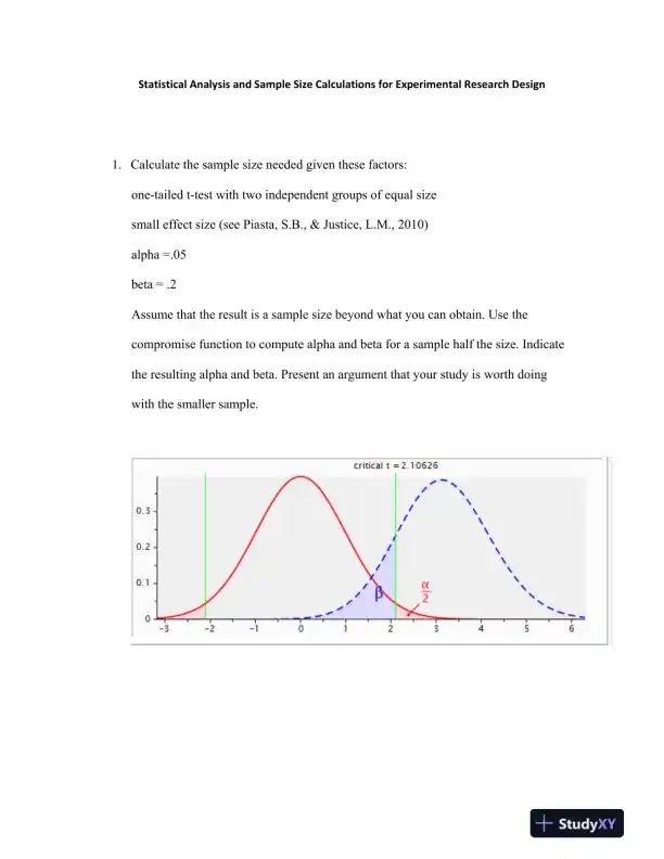 Statistical Analysis and Sample Size Calculations for Experimental Research Design - Page 1 preview image