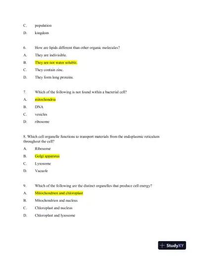 HESI Biology A2 Exam Version 1 With Answers (30 Solved Questions) - Page 3 preview image