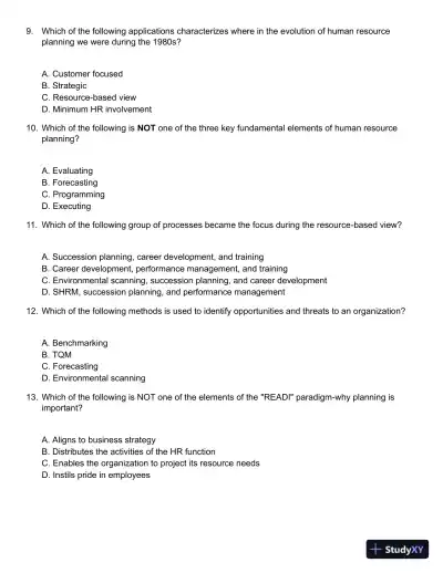 Strategic Planning for Human Resources, First Edition Test Bank - Page 3 preview image
