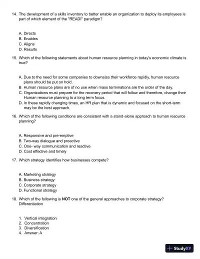 Strategic Planning for Human Resources, First Edition Test Bank - Page 4 preview image
