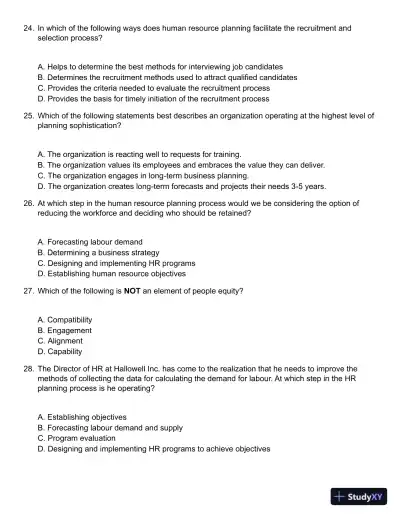 Strategic Planning for Human Resources, First Edition Test Bank - Page 6 preview image