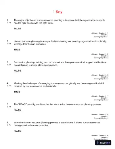 Strategic Planning for Human Resources, First Edition Test Bank - Page 8 preview image