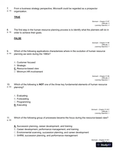 Strategic Planning for Human Resources, First Edition Test Bank - Page 9 preview image