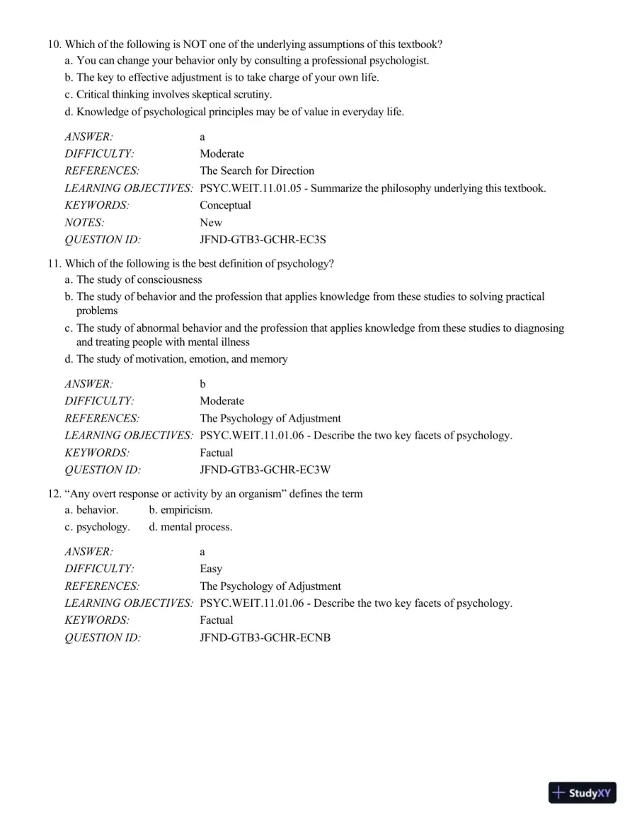 Psychology Applied To Modern Life: Adjustment In The 21st Century , 11th Edition Test Bank, page 5