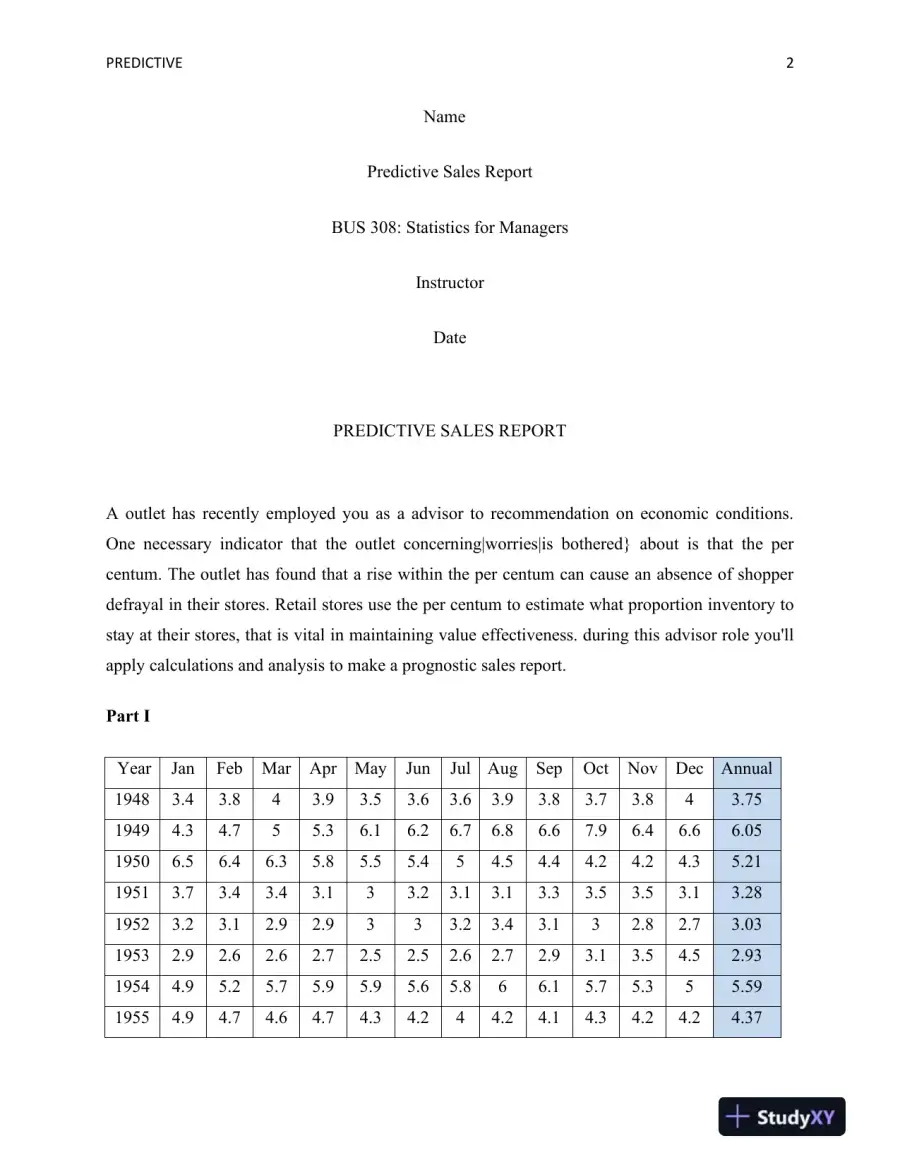 BUS 308: Statistics for Managers - Predictive Sales Report, page 3