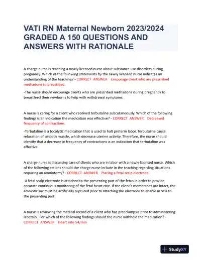 2023-2024 ATI RN Practice Exam with Answers (76 Solved Questions) - Page 1 preview image