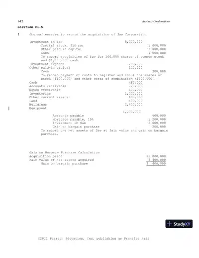 Solution Manual For Advanced Accounting, 11th Edition - Page 13 preview image