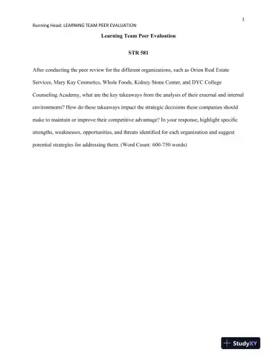 STR 581 Learning Team Peer Evaluation - Page 1 preview image