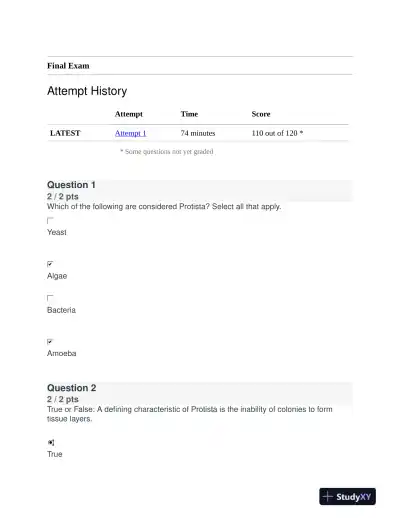 BIOD171 Biology Final Exam With Answers (39 Solved Questions) - Page 1 preview image