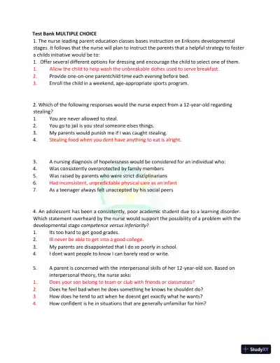 Test Bank for Kaplan and Sadock's Synopsis of Psychiatry: Behavioral Sciences/Clinical Psychiatry, 11th Edition (Chapters 1-37) - Page 13 preview image
