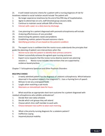 Test Bank for Kaplan and Sadock's Synopsis of Psychiatry: Behavioral Sciences/Clinical Psychiatry, 11th Edition (Chapters 1-37) - Page 29 preview image