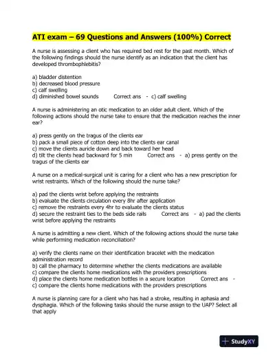 ATI Pharmacology Practice Exam With Answers (67 Solved Questions) - Page 1 preview image