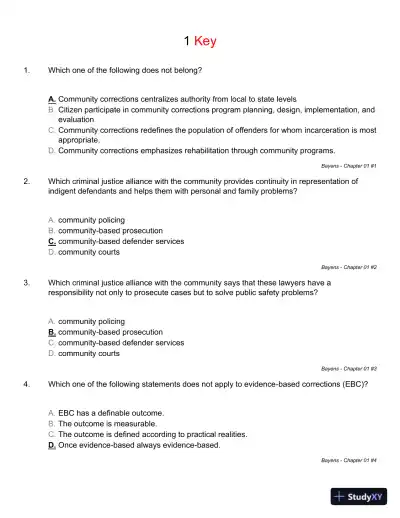Probation, Parole, and Community-Based Corrections: Supervision, Treatment, and Evidence-Based Practices (Connect, Learn, Succeed) 1st Edition Test Bank - Page 16 preview image