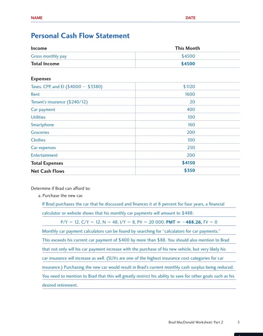 Personal Finance, Fourth Canadian Edition Solution Manual, page 13