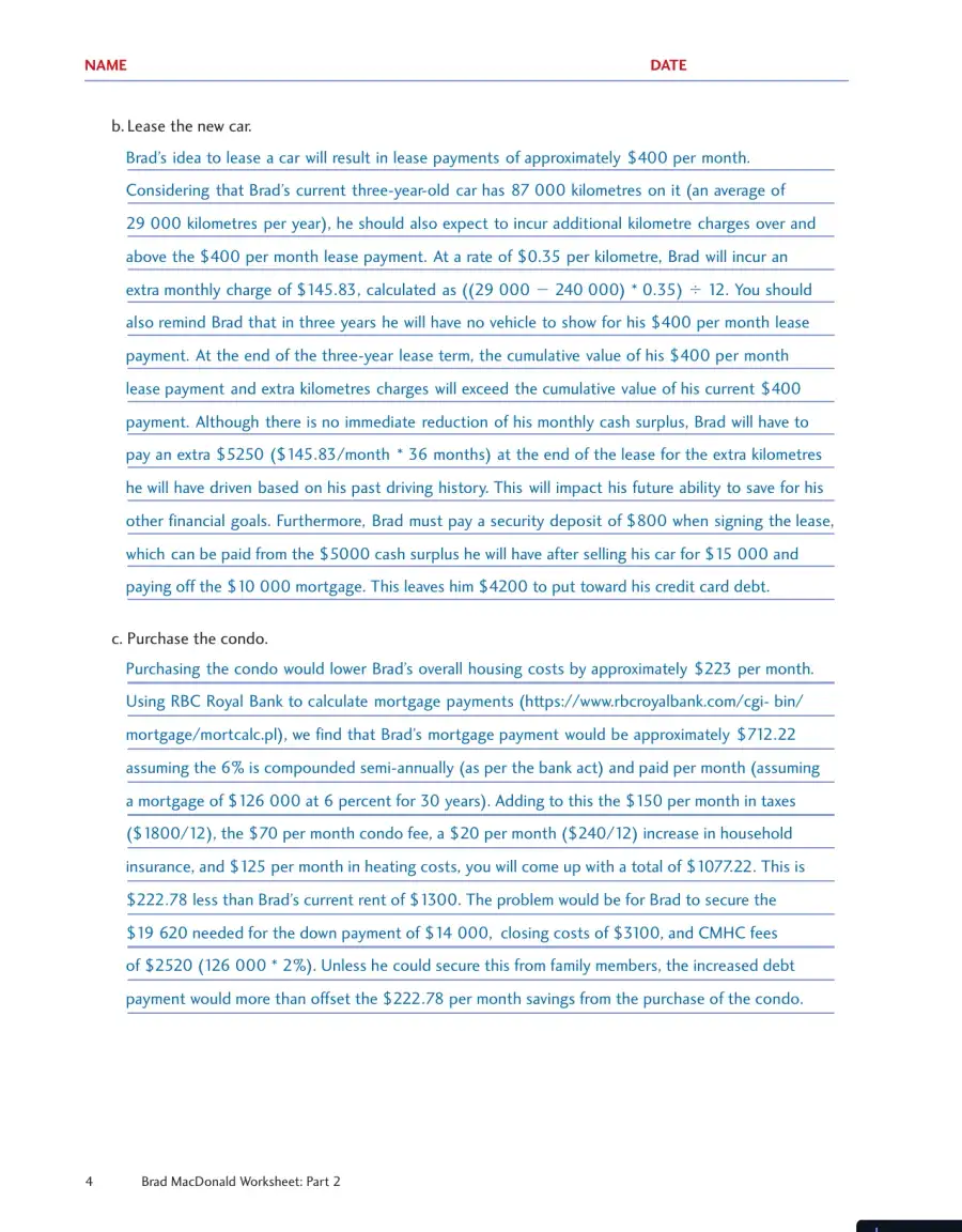 Personal Finance, Fourth Canadian Edition Solution Manual, page 14