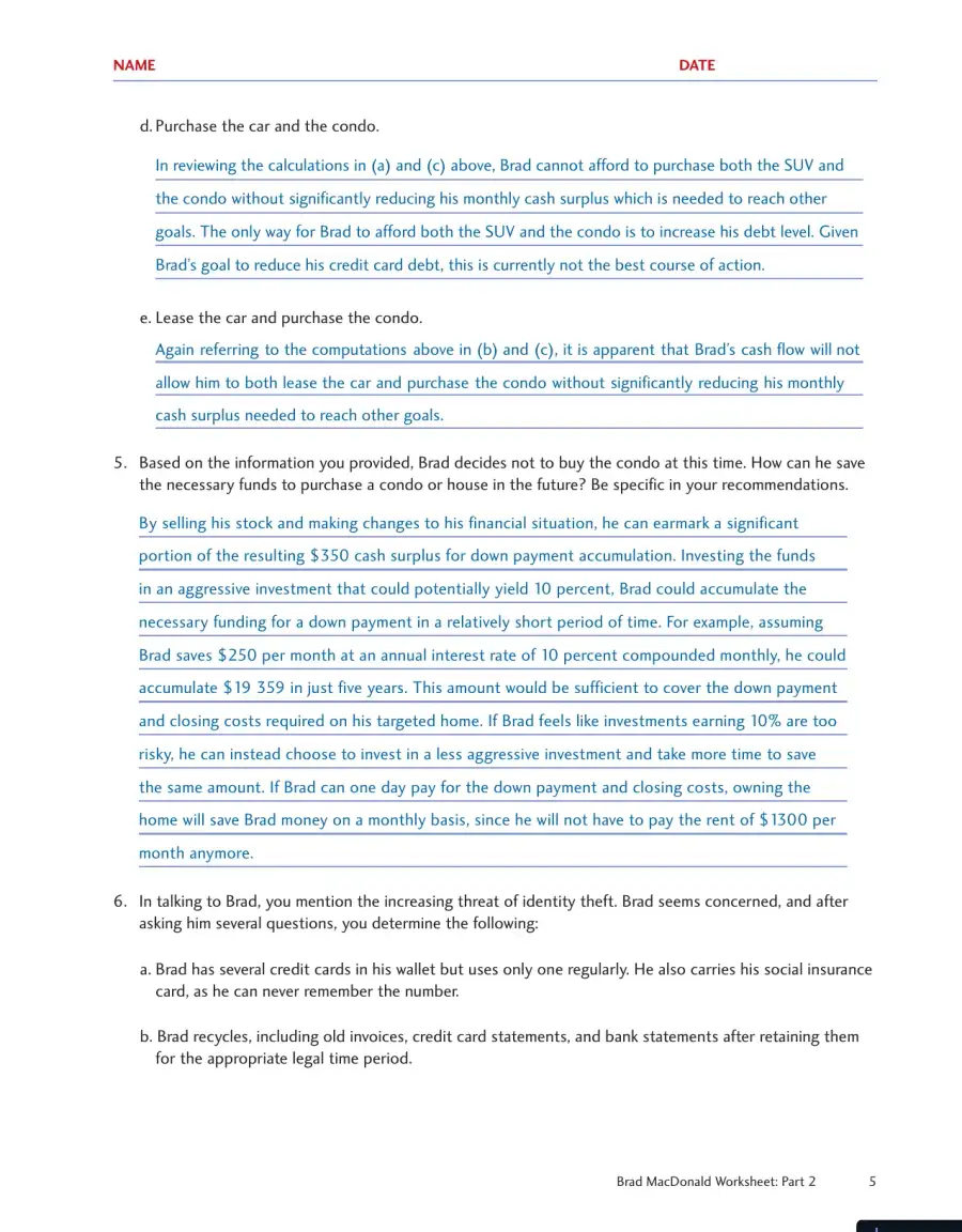 Personal Finance, Fourth Canadian Edition Solution Manual, page 15