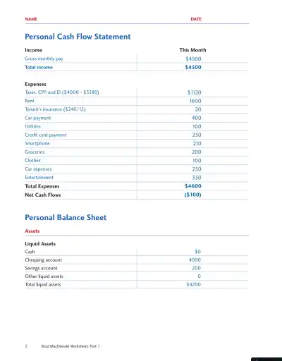 Personal Finance, Fourth Canadian Edition Solution Manual - Page 3 preview image