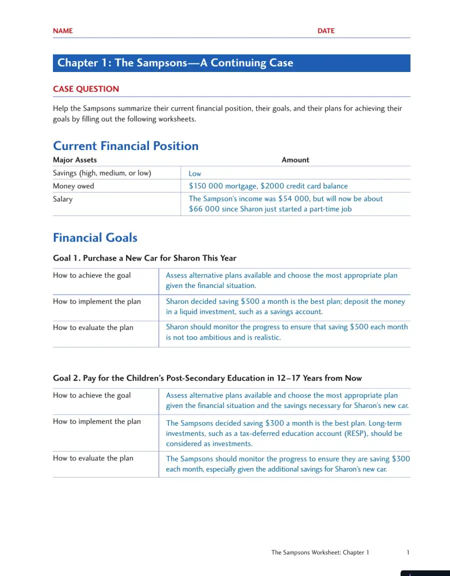 Personal Finance, Fourth Canadian Edition Solution Manual, page 9