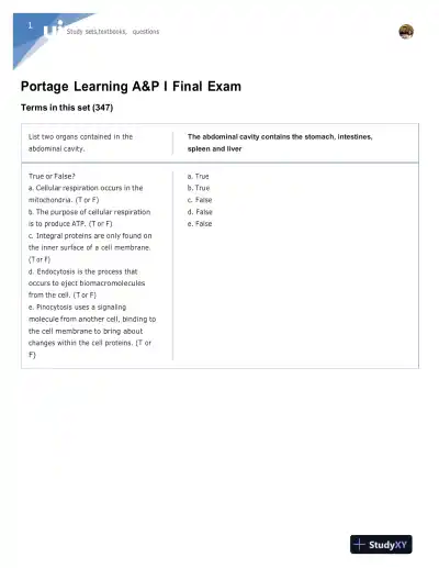 Portage Learning Anatomy and Physiology Final Exam With Answers (142 Solved Questions) - Page 1 preview image
