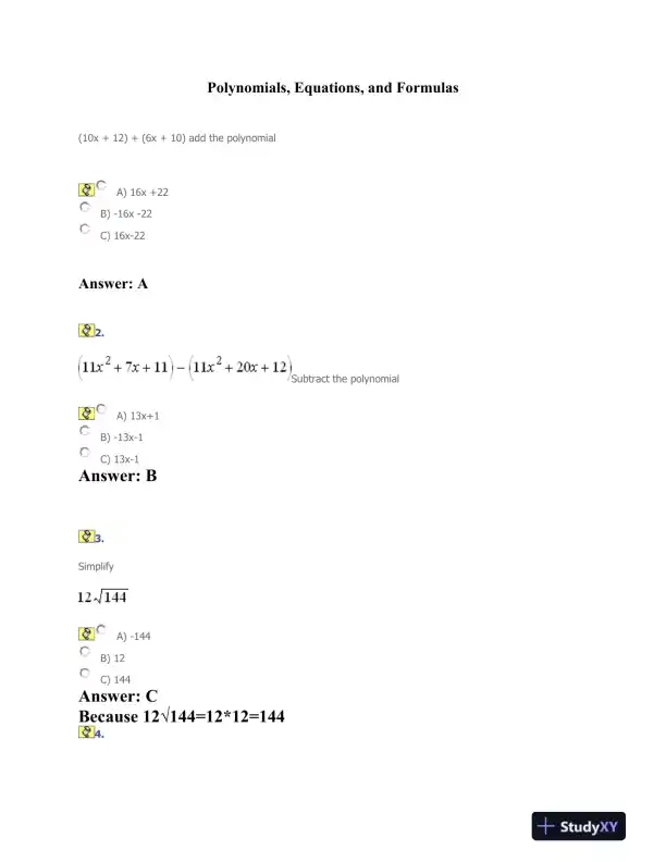 Polynomials, Equations, and Formulas - Page 1 preview image