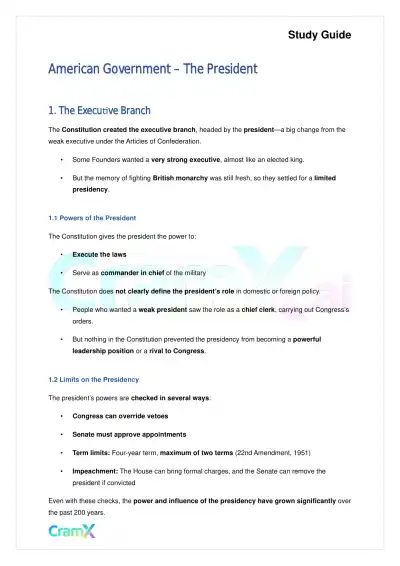 American Government - The President - Page 1 preview image